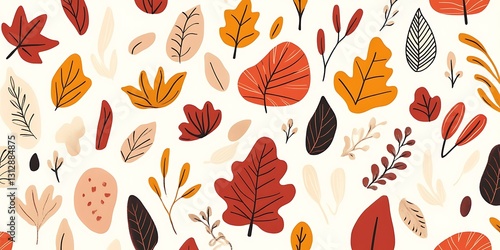 Autumn leaves pattern. Red, orange, and brown leaves on white background
