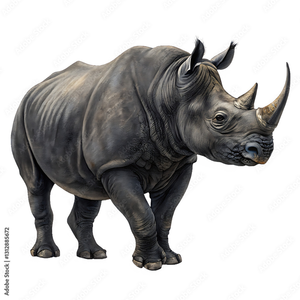 Fototapeta premium Majestic White Rhinoceros, Isolated on White Background