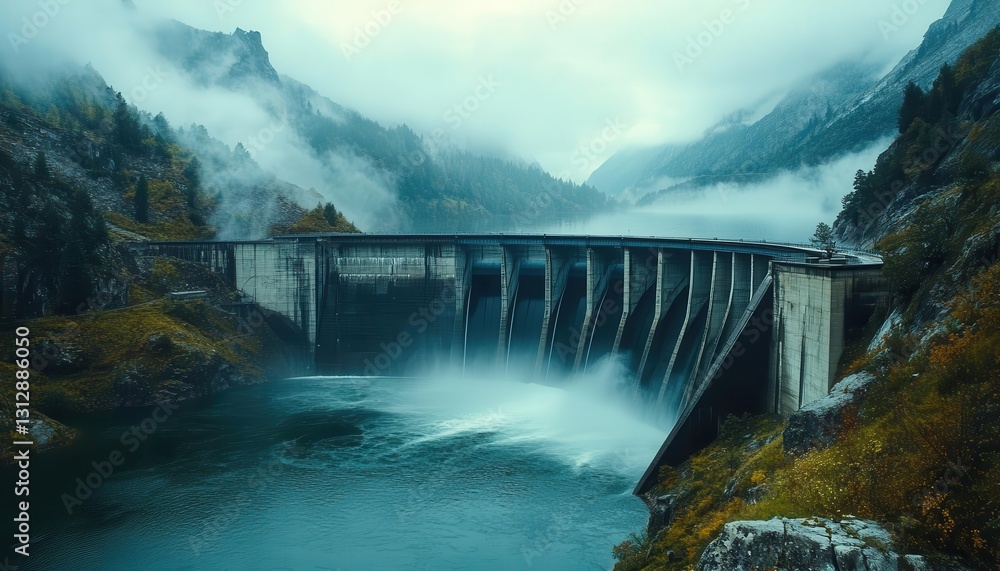 A hydroelectric dam producing renewable energy and managing water resources for electricity generation, Renewable Energy, Green and ecofriendly A hydroelectric dam producing renewable energy and managing water resources for electricity generation, Renewable Energy, Green and ecofriendly