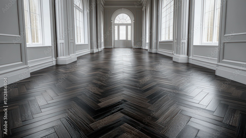 Fototapeta premium Elegant herringbone hardwood floor in a grand hallway