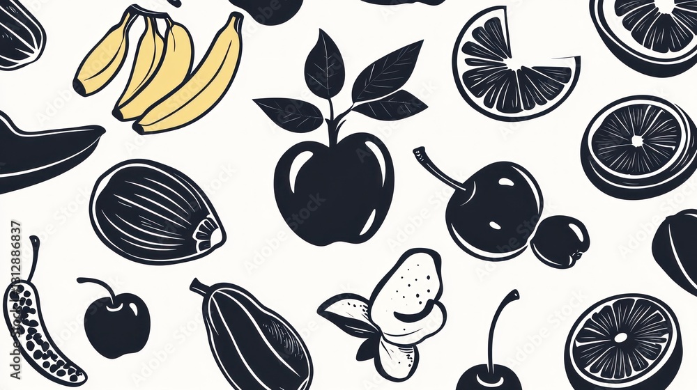 Fruit pattern, graphic design, seamless background, for print or web Fruit pattern, graphic design, seamless background, for print or web