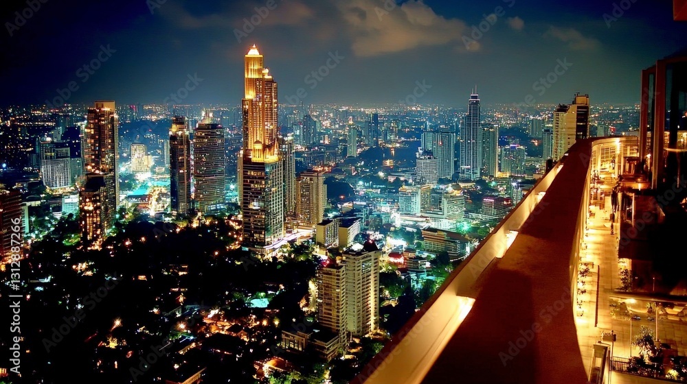 Obraz premium Modern skyline blends beautifully with green spaces.