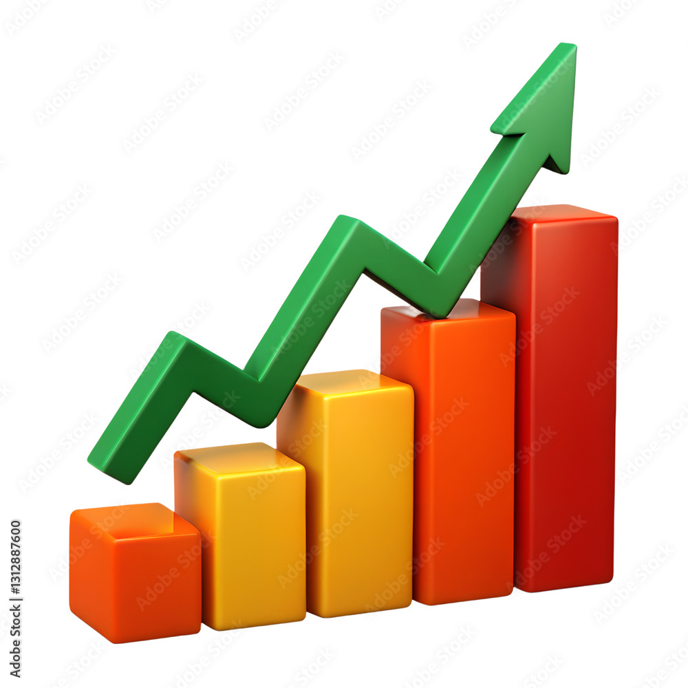 Volumetric 3D business icon of growth chart representing progress on transparent background Volumetric 3D business icon of growth chart representing progress on transparent background