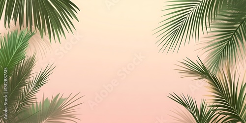 Pink background framed by lush green palm leaves, creating a tropical, summery vibe