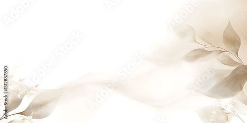 Delicate, flowing beige floral design on white background. Elegant and serene