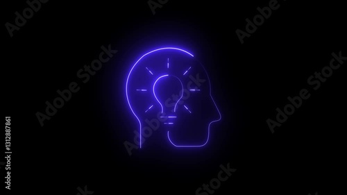 Wallpaper Mural abstract neon head and bulb icon animation black background . A glowing light bulb that have a glowing human brain inside. Torontodigital.ca