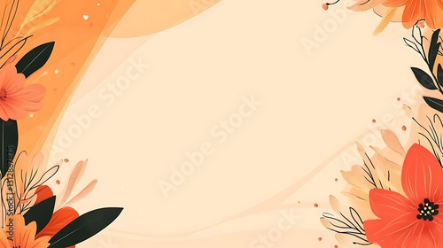 Orange and beige floral frame with space for text.  Elegant, minimalist design