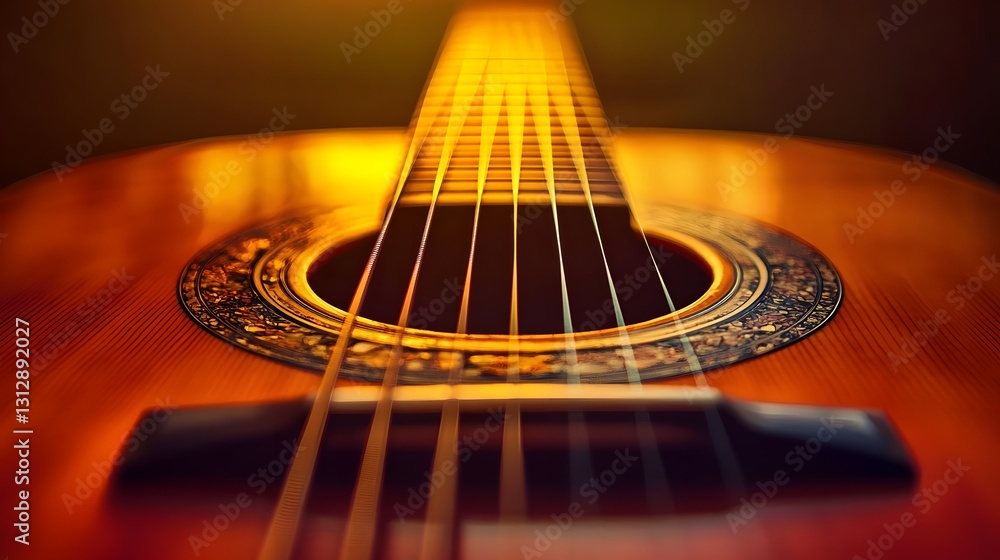 Fototapeta premium Close-up Acoustic Guitar Strings Detail Warm Lighting