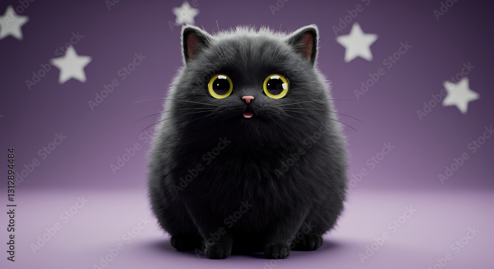 Black cat sitting with tongue sticking out against star background Black cat sitting with tongue sticking out against star background