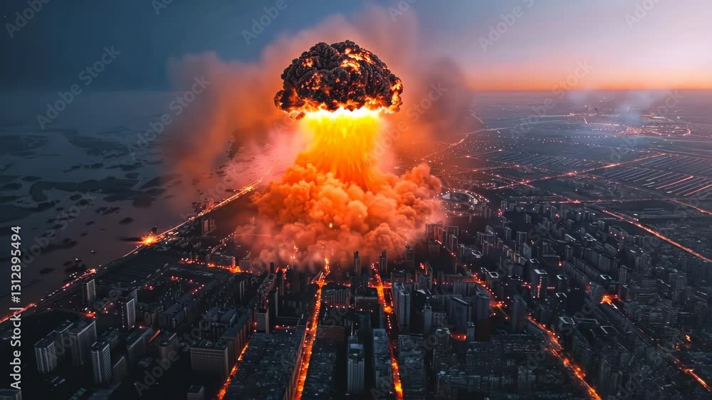 Catastrophic devastation nuclear bomb decimates city, war's toll, Ai Generated