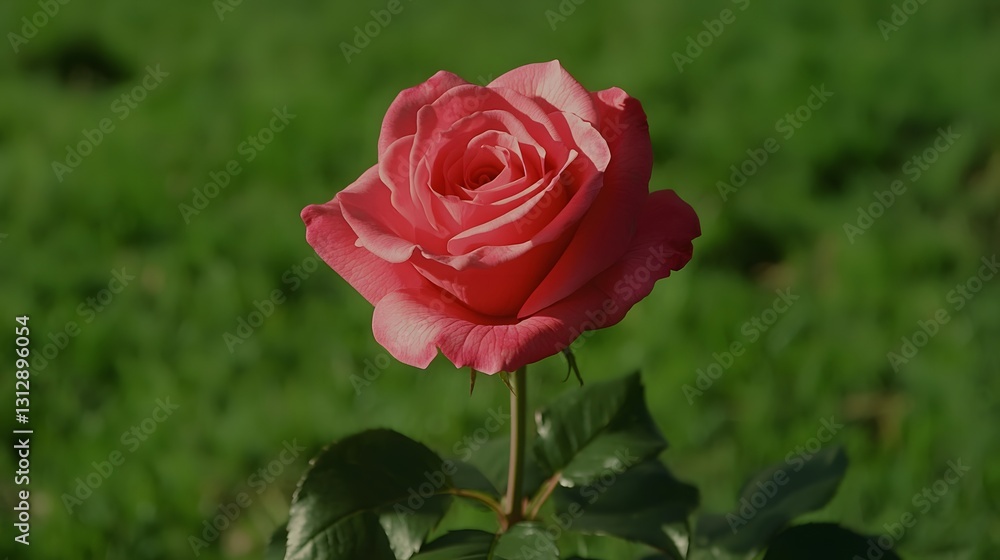 Stunning Pink Rose Blooming in Lush Green Garden Stunning Pink Rose Blooming in Lush Green Garden