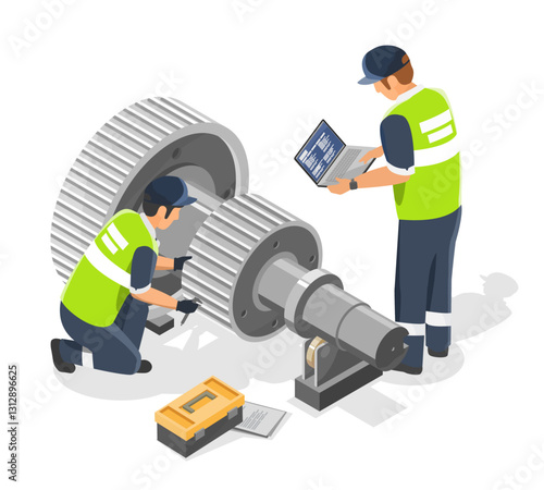 Engineer and Technicians Maintenance machine team service industry working concept isometric isolated