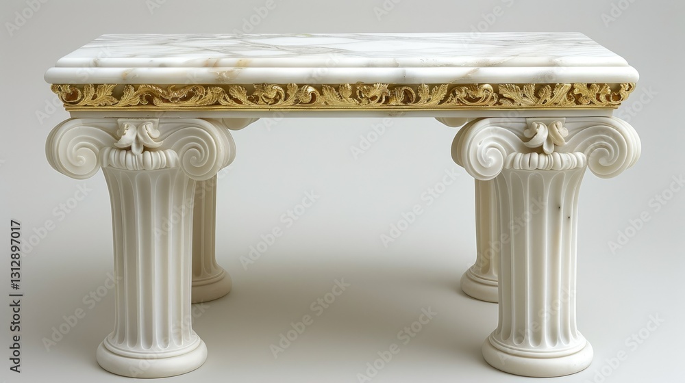 Obraz premium A decorative table featuring a marble top and ornate golden detailing on classical columns.