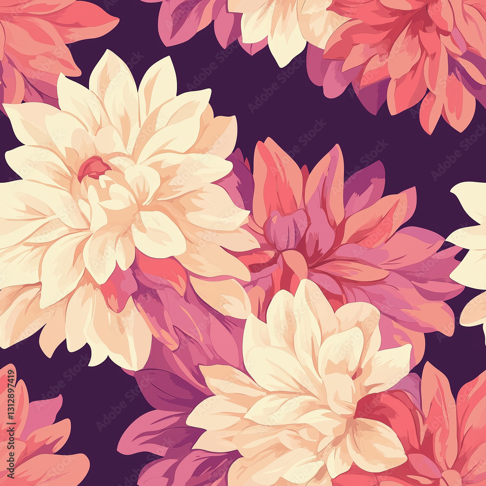Fototapeta premium Bold Dahlia Pattern, seamless tiles, wallpaper, background