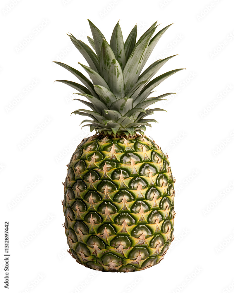 a vibrant pineapple isolated against a clean backdrop, showing its spiky, textured skin and fresh, green crown,out ,cut a vibrant pineapple isolated against a clean backdrop, showing its spiky, textured skin and fresh, green crown,out ,cut