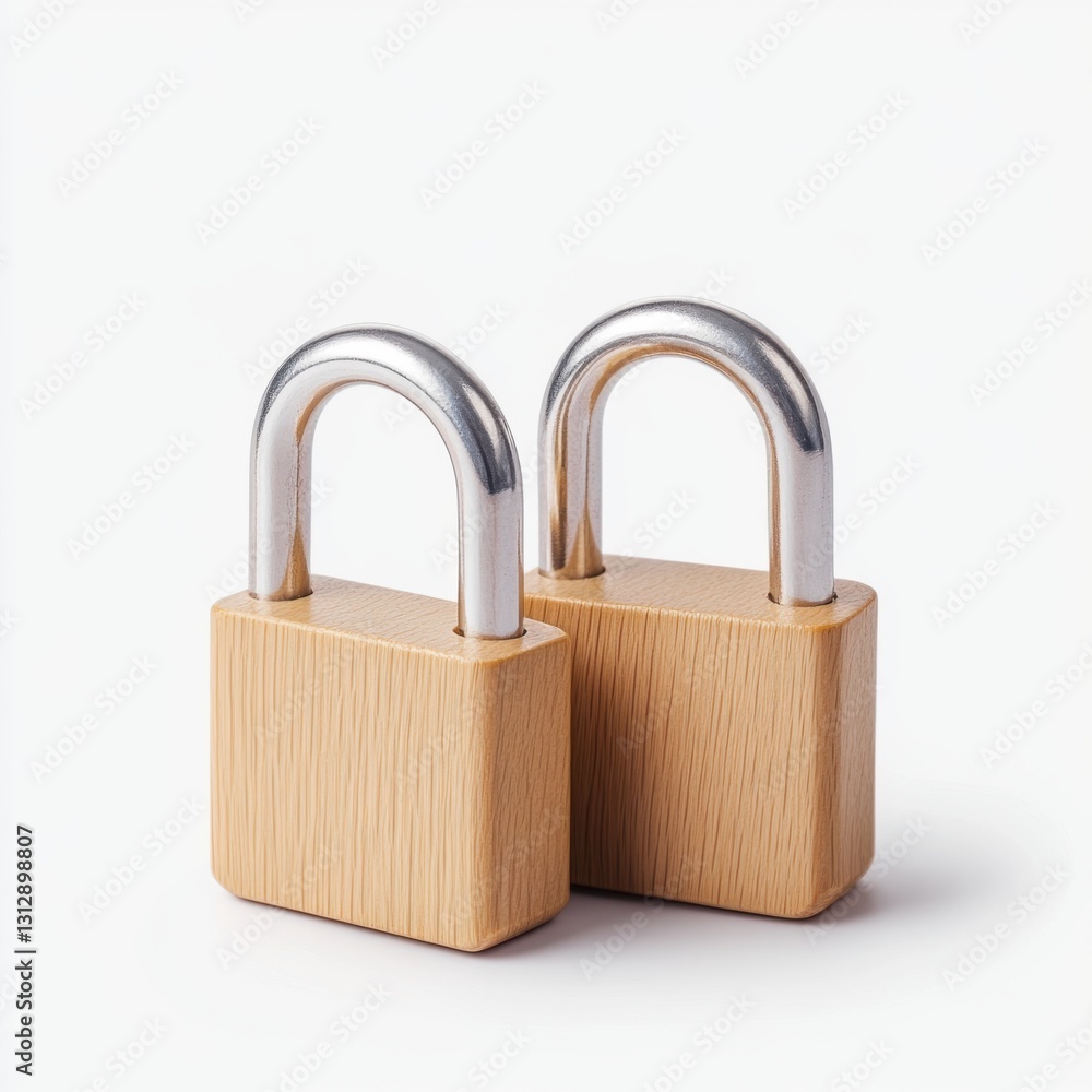 Elegant Wooden Padlocks with Silver Shackle Displayed on a Simple Background, Symbolizing Security and Protection Elegant Wooden Padlocks with Silver Shackle Displayed on a Simple Background, Symbolizing Security and Protection