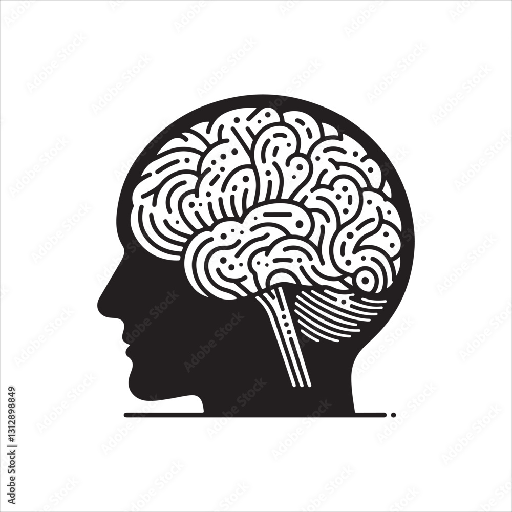 Obraz premium Human Brain Silhouette Vector Illustration