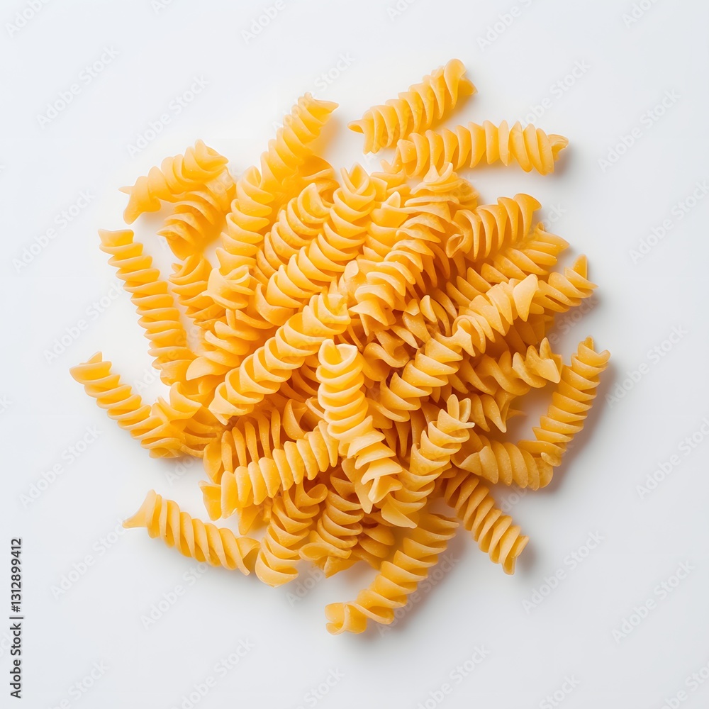 Pasta Pile: A close-up shot of a pile of uncooked pasta, the corkscrew shape. captures the simplicity and deliciousness of Italian cuisine. Pasta Pile: A close-up shot of a pile of uncooked pasta, the corkscrew shape. captures the simplicity and deliciousness of Italian cuisine.