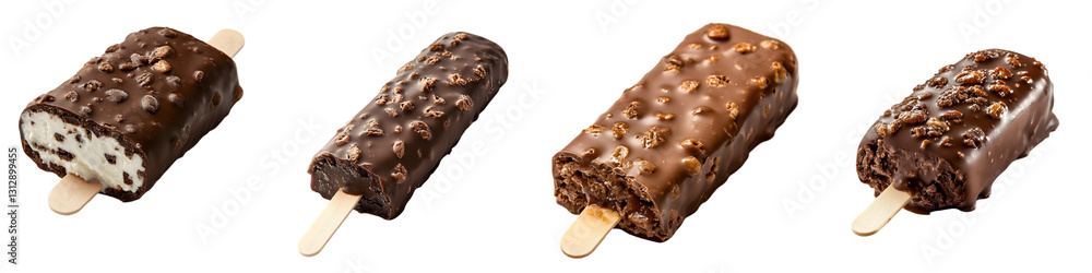 Chocolate Coated Ice Cream Bars with Nuts – Crunchy Frozen Dessert Isolated on Transparent Background Chocolate Coated Ice Cream Bars with Nuts – Crunchy Frozen Dessert Isolated on Transparent Background