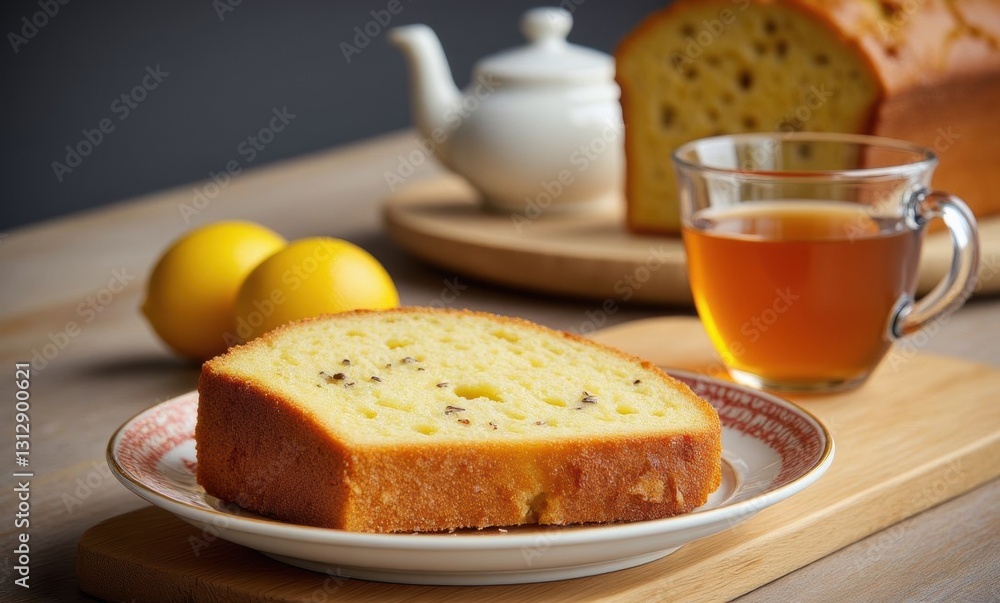 Delicious lemon cake with tea Delicious lemon cake with tea