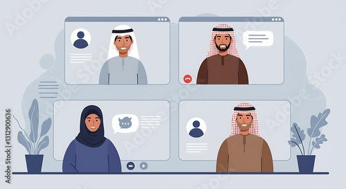 People in a Video Conference with Middle Eastern Cultural Garments