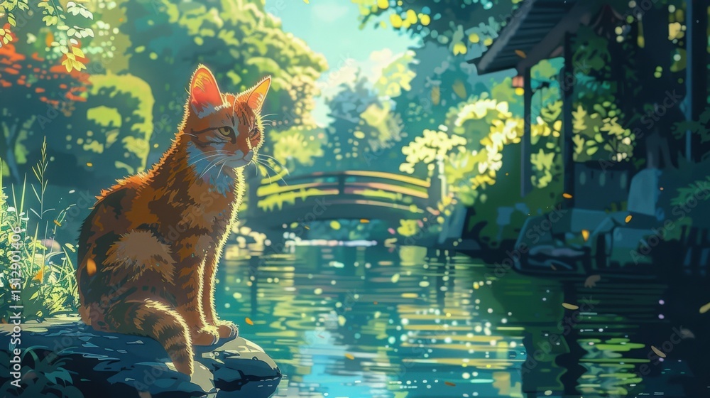 Obraz premium Serene Cat by Tranquil Water
