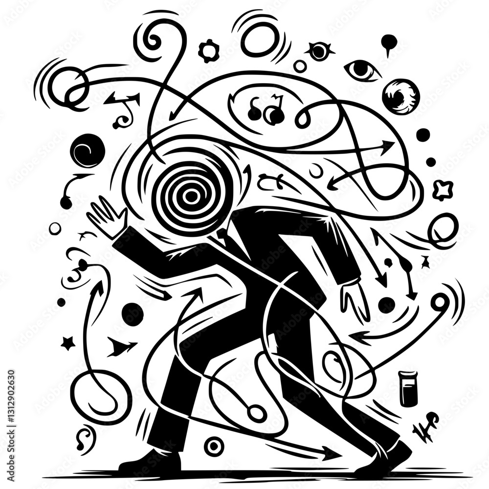 Fototapeta premium Silhouette illustration of mind chaos