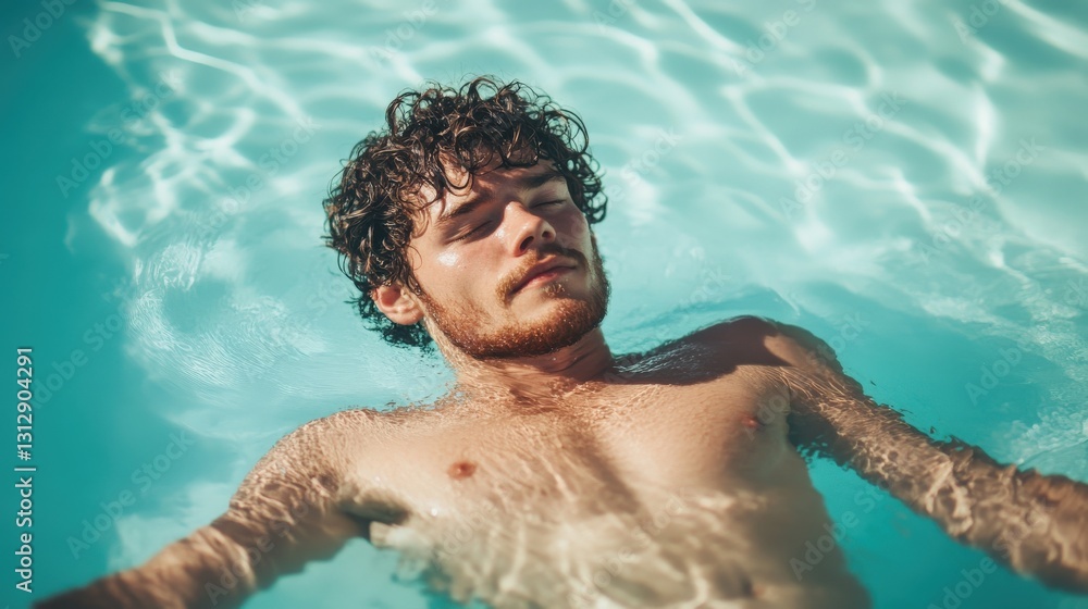 Young Man Relaxing Submerged In A Pool Of Water Young Man Relaxing Submerged In A Pool Of Water
