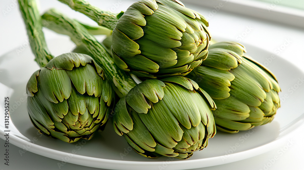 Fototapeta premium whole artichokes on white plate