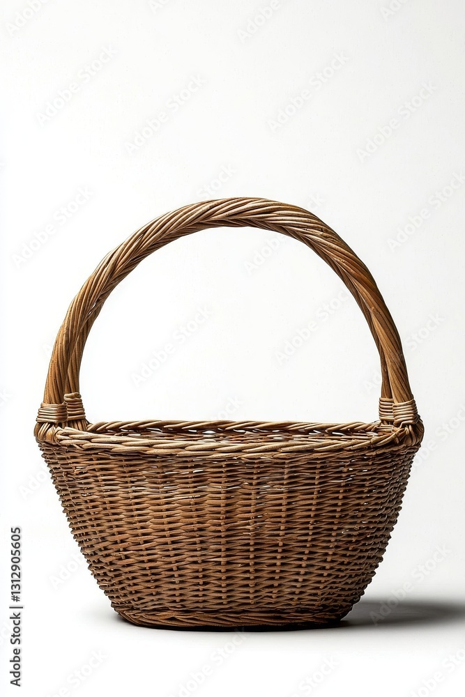 Obraz premium The image features a handmade bast basket, designed for berry picking, isolated on a white backdrop