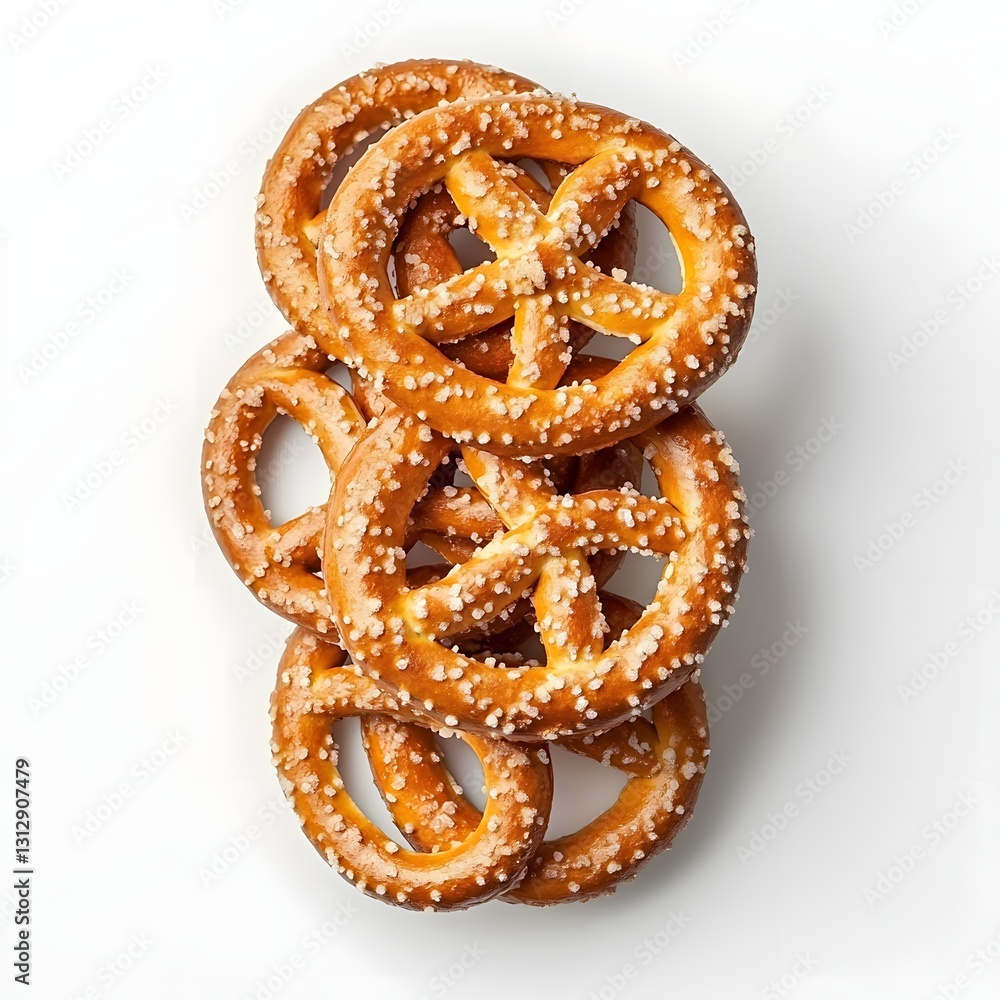 Golden Pretzel Stack: A mouthwatering stack of golden-brown pretzels, generously sprinkled with coarse salt, creating a tempting display of a classic snack Golden Pretzel Stack: A mouthwatering stack of golden-brown pretzels, generously sprinkled with coarse salt, creating a tempting display of a classic snack
