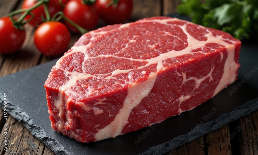 Raw steak on a dark surface Raw steak on a dark surface