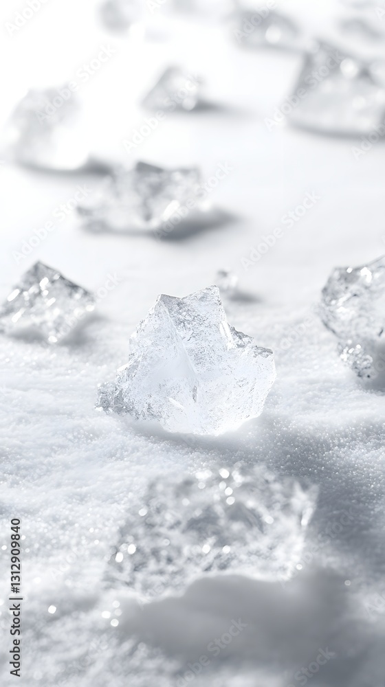 Obraz premium Crystalline Ice: Abstract macro shot of ice crystals scattered. Capturing the purity and coldness of nature's frozen artistry.