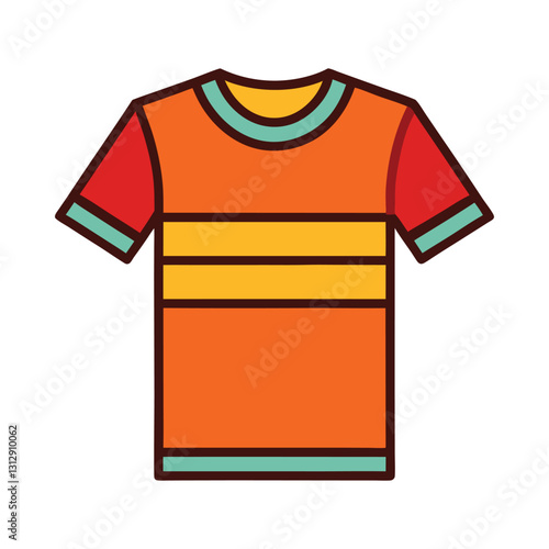 a flat illustration of a t shirt causal design in orange and red color