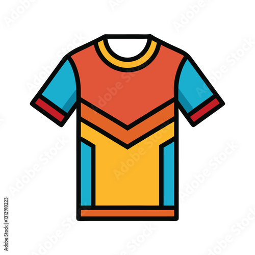 a flat illustration of a t-shirt causal design in orange and blue color