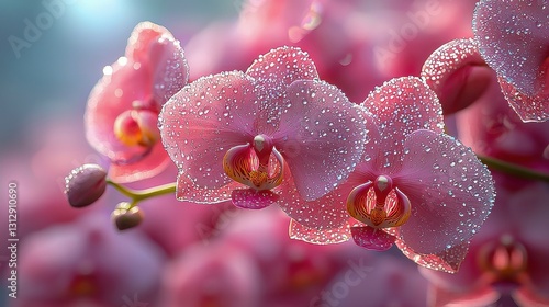 Vibrant orchid and jonquil floral background texture showcasing a multitude of blossoms creating a fresh and lively surface in nature's beautiful plant display