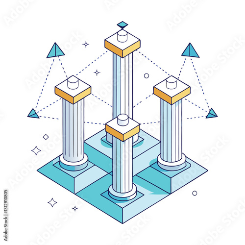 a flat illustration polygonal wireframe business strategy composition pillars