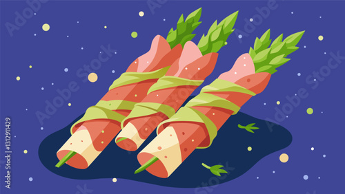 Prosciuttowrapped asparagus spears with a sprinkle of Parmesan cheese.. Vector illustration