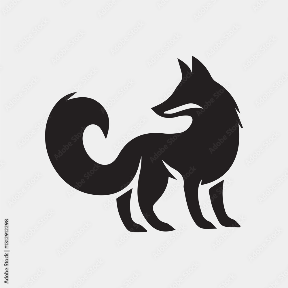 A black and white drawing of a fox with a tail A black and white drawing of a fox with a tail