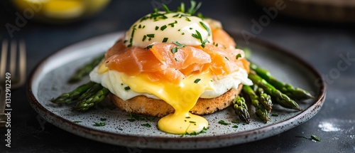 Professional Image of Eggs Benedict With Asparagus and Smoked Salmon