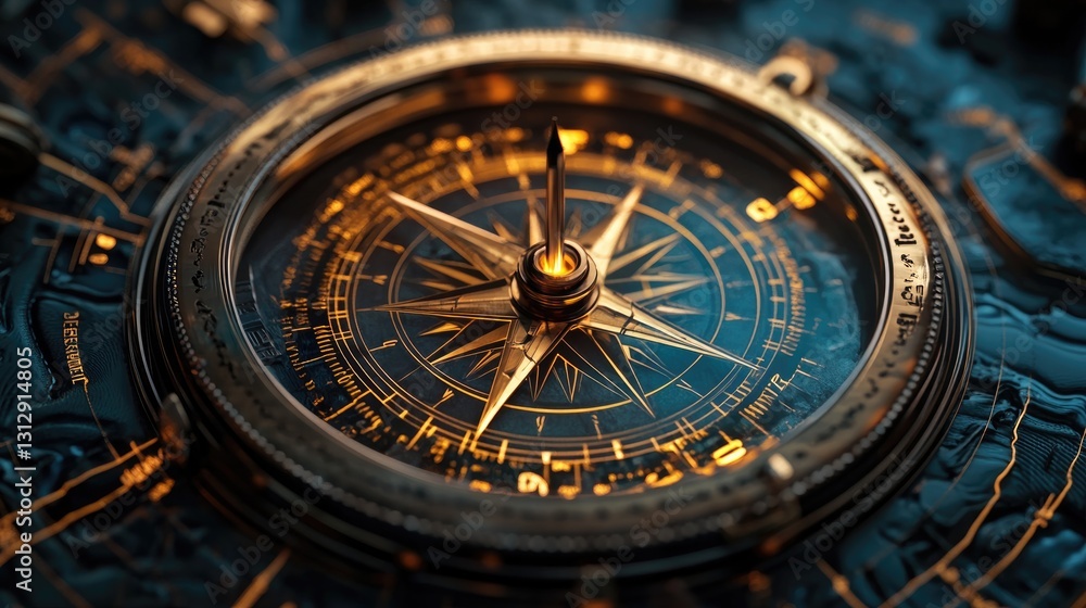 Antique Compass on an Ancient Map, A Journey Through Time Antique Compass on an Ancient Map, A Journey Through Time