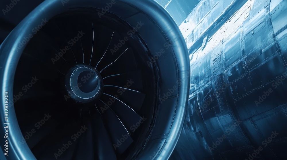 Fototapeta premium Close-up of a jet engine showcasing its intricate design and engineering.