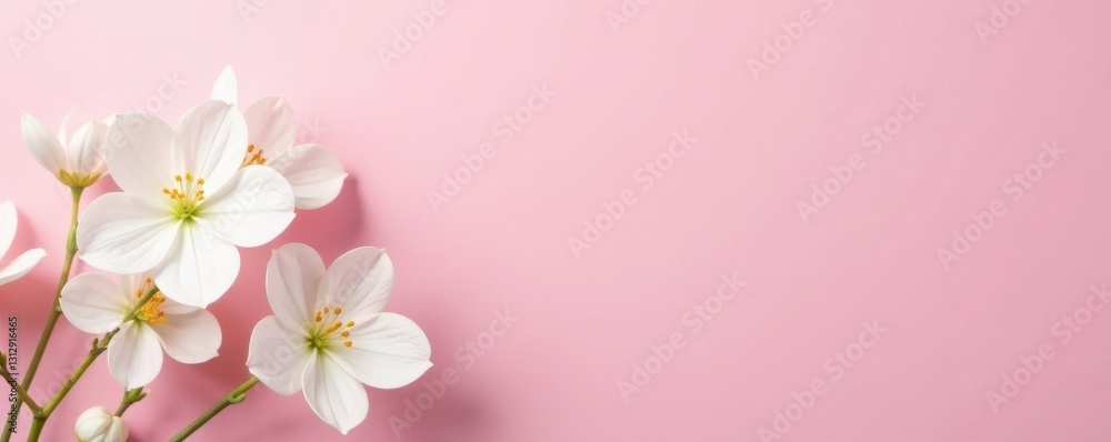 Elegant white flowers against a pale pink background, aesthetic, nature, backdrop Elegant white flowers against a pale pink background, aesthetic, nature, backdrop