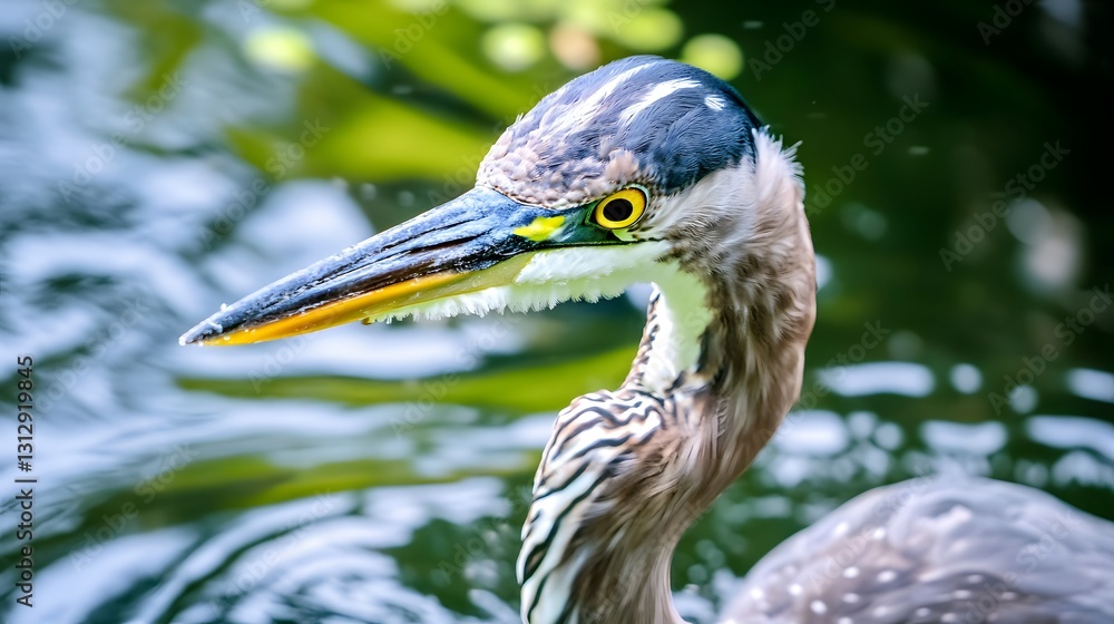 Closeup of Great Blue Heron Bird by Water Closeup of Great Blue Heron Bird by Water
