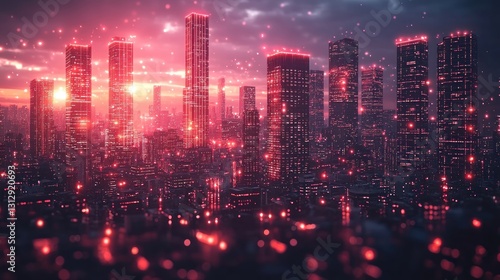 Wallpaper Mural Cityscape at Night with Glowing Red Lights and Futuristic Atmosphere Torontodigital.ca