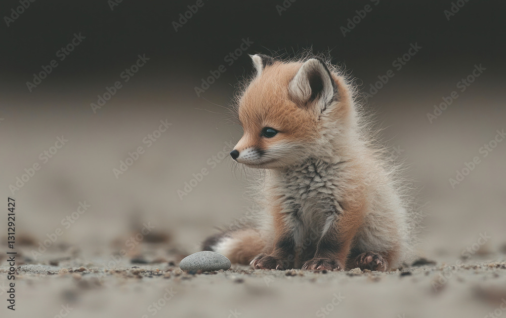 Wet Fox Kit on Sandy Ground Wet Fox Kit on Sandy Ground