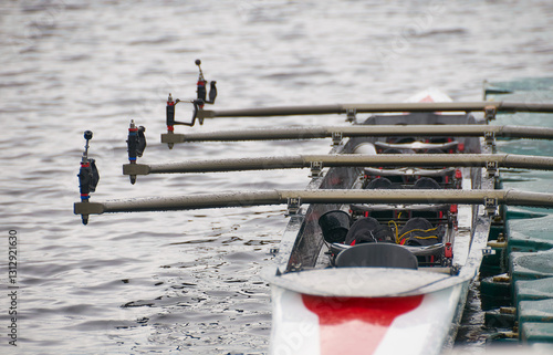 Quad rowing racing boat at the slip
