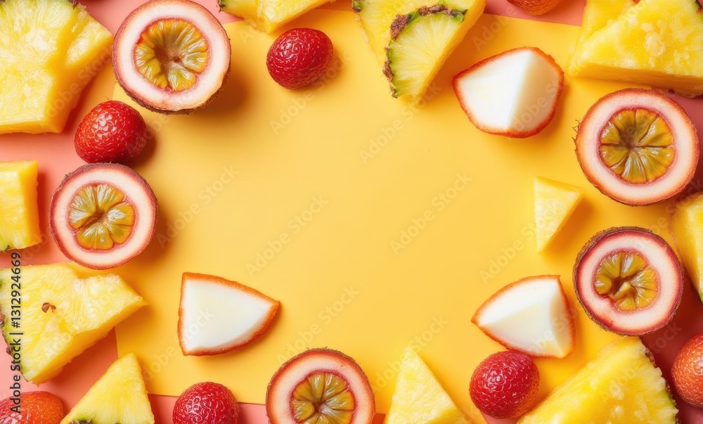 Colorful fruit arrangement on yellow Colorful fruit arrangement on yellow