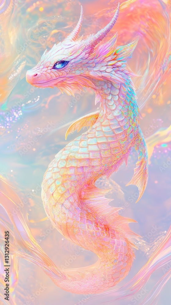 Fototapeta premium A beautiful and detailed illustration of a colorful fantastical sea dragon