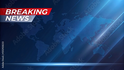 Futuristic Breaking News Background with Digital World Map and Light Effects